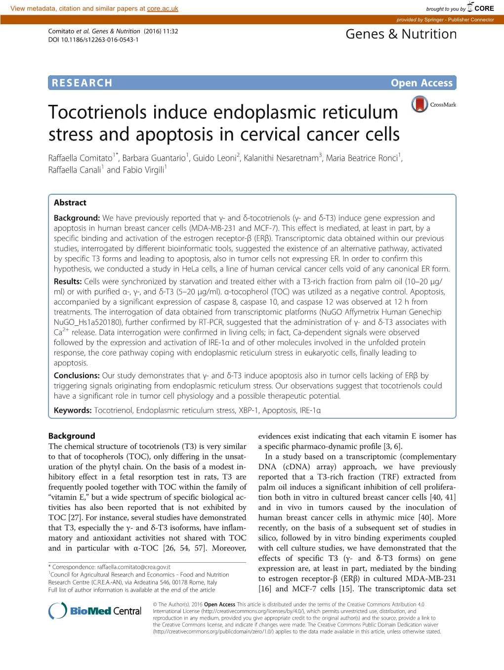 Tocotrienols Induce Endoplasmic Reticulum Stress and Apoptosis In