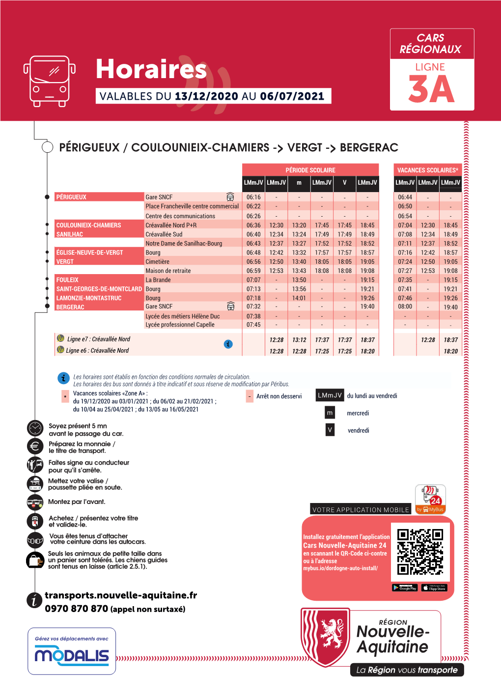 Horaires LIGNELIGNE VALABLES DU 01/09/202013/12/2020 AUAU 06/07/202112/12/2020 3A16