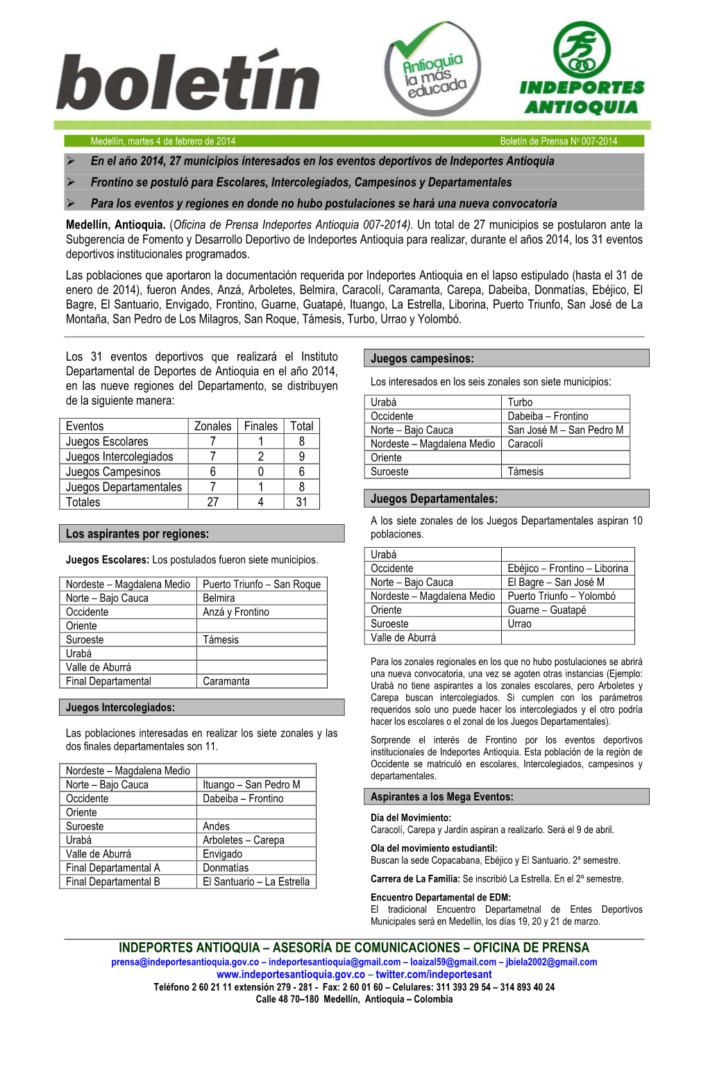 Indeportes Antioquia – Asesoría De Comunicaciones