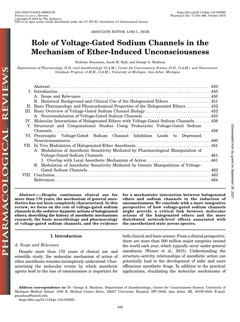 Role of Voltage-Gated Sodium Channels in the Mechanism of Ether-Induced Unconsciousness