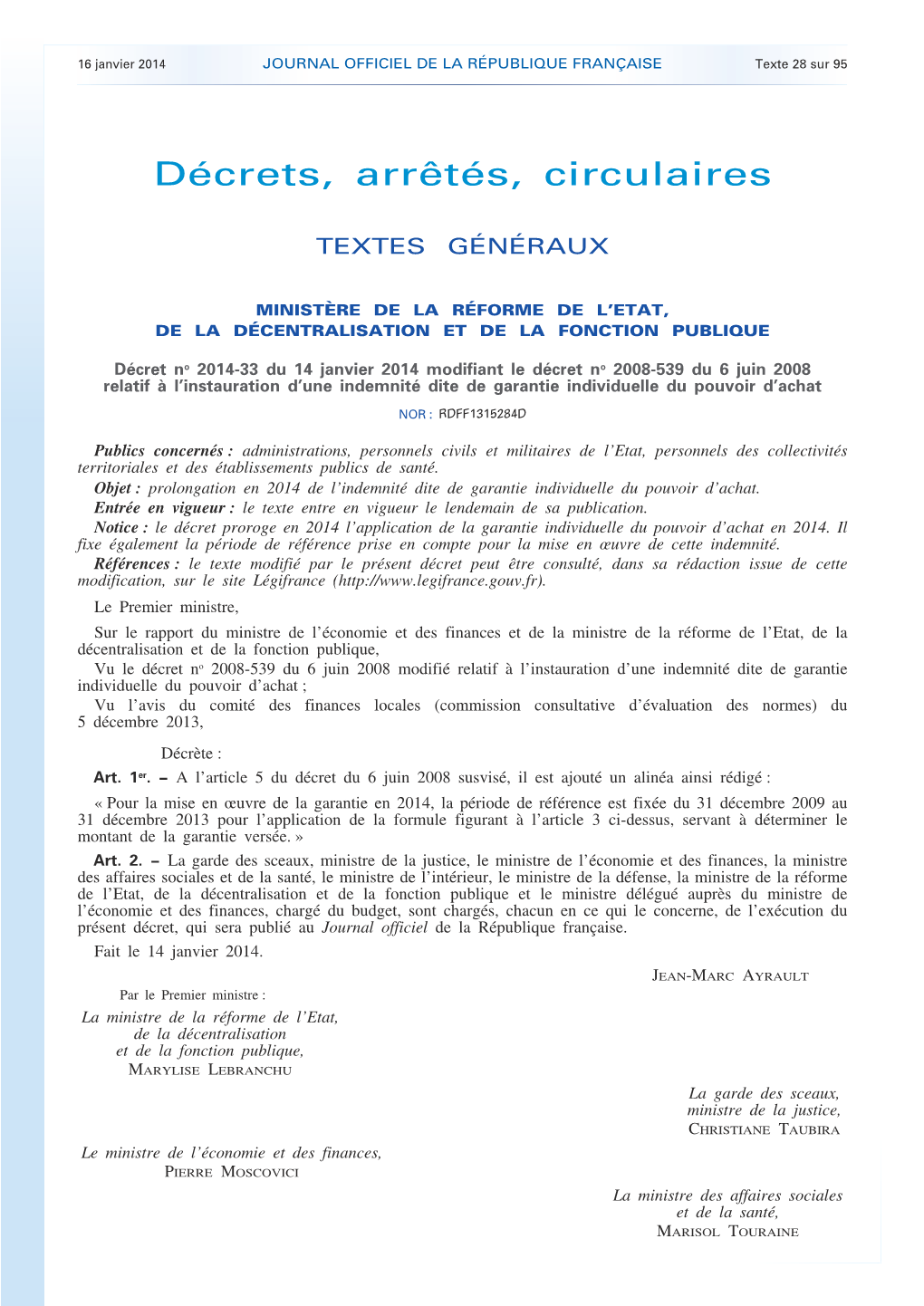 JOURNAL OFFICIEL DE LA RÉPUBLIQUE FRANÇAISE Texte 28 Sur 95