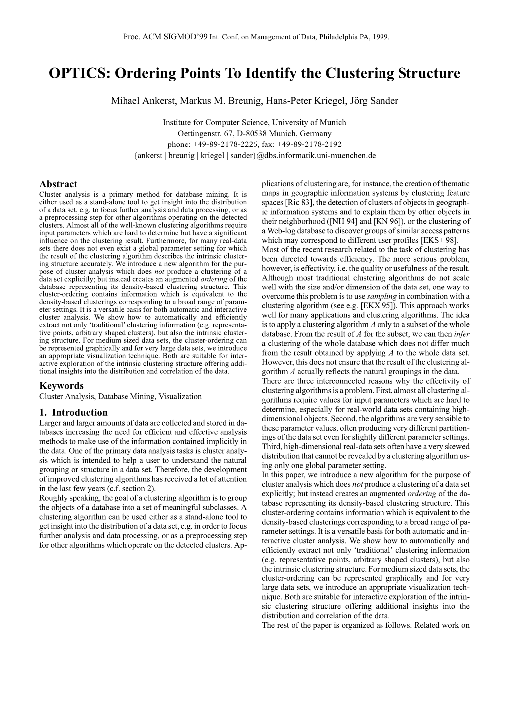 OPTICS: Ordering Points to Identify the Clustering Structure