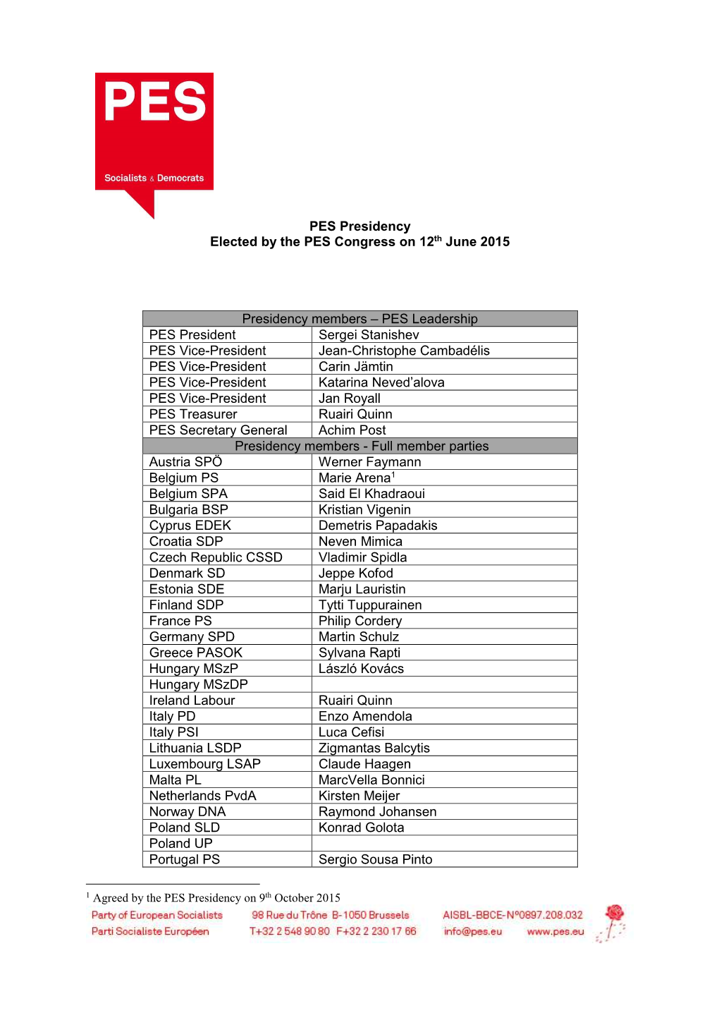 PES Presidency Members