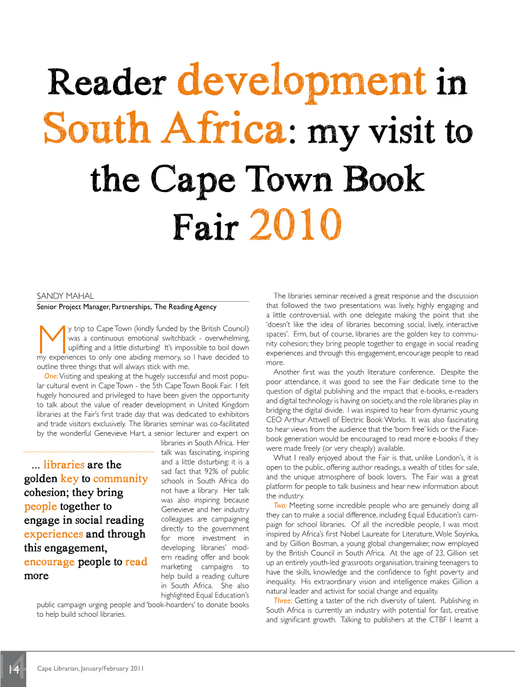 Reader Development in South Africa: My Visit to the Cape Town Book Fair 2010