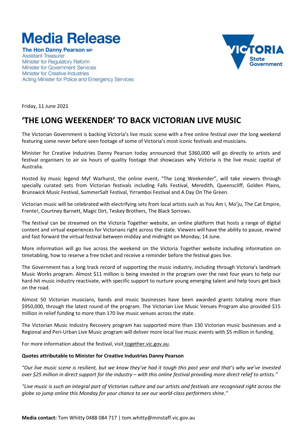 'The Long Weekender' to Back Victorian Live Music