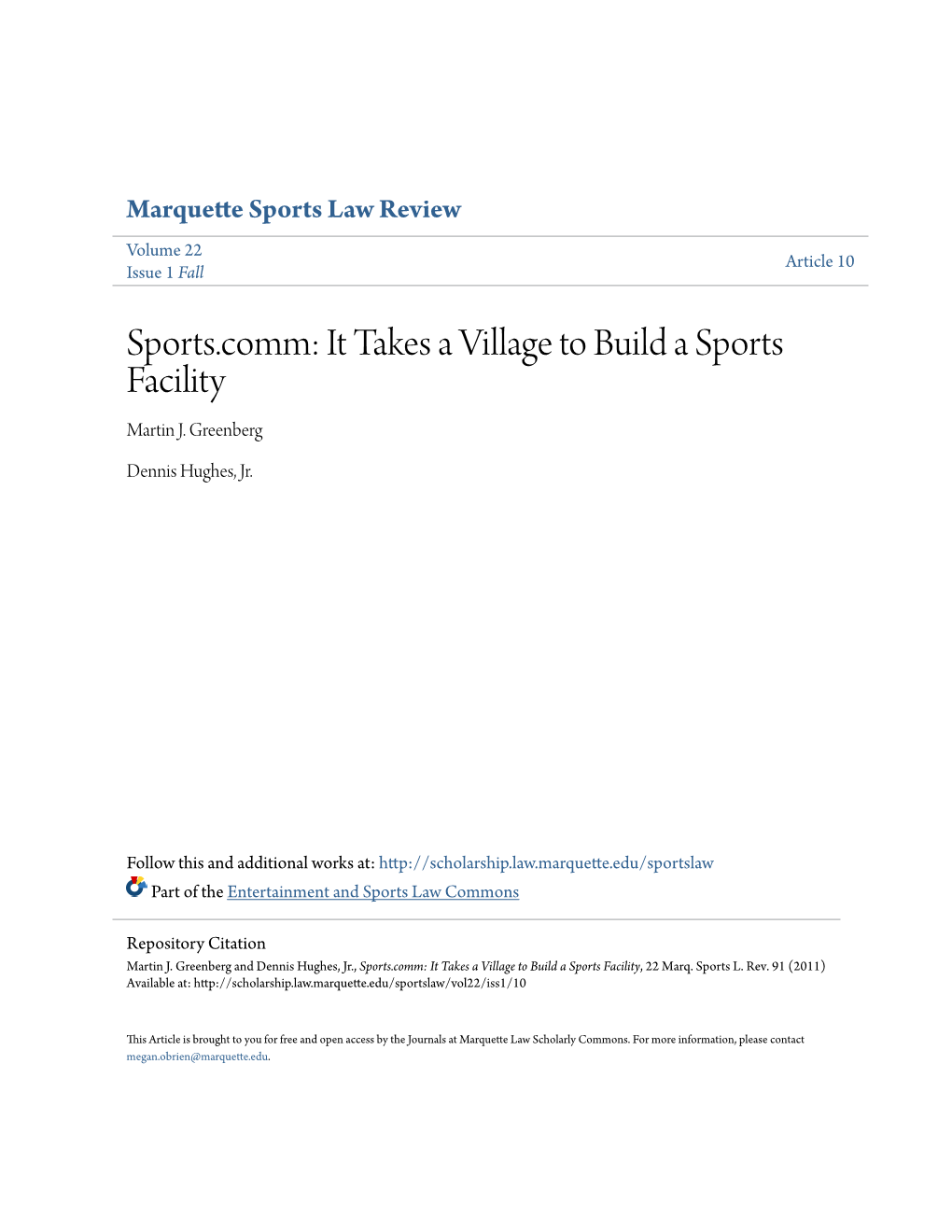 Sports.Comm: It Takes a Village to Build a Sports Facility Martin J