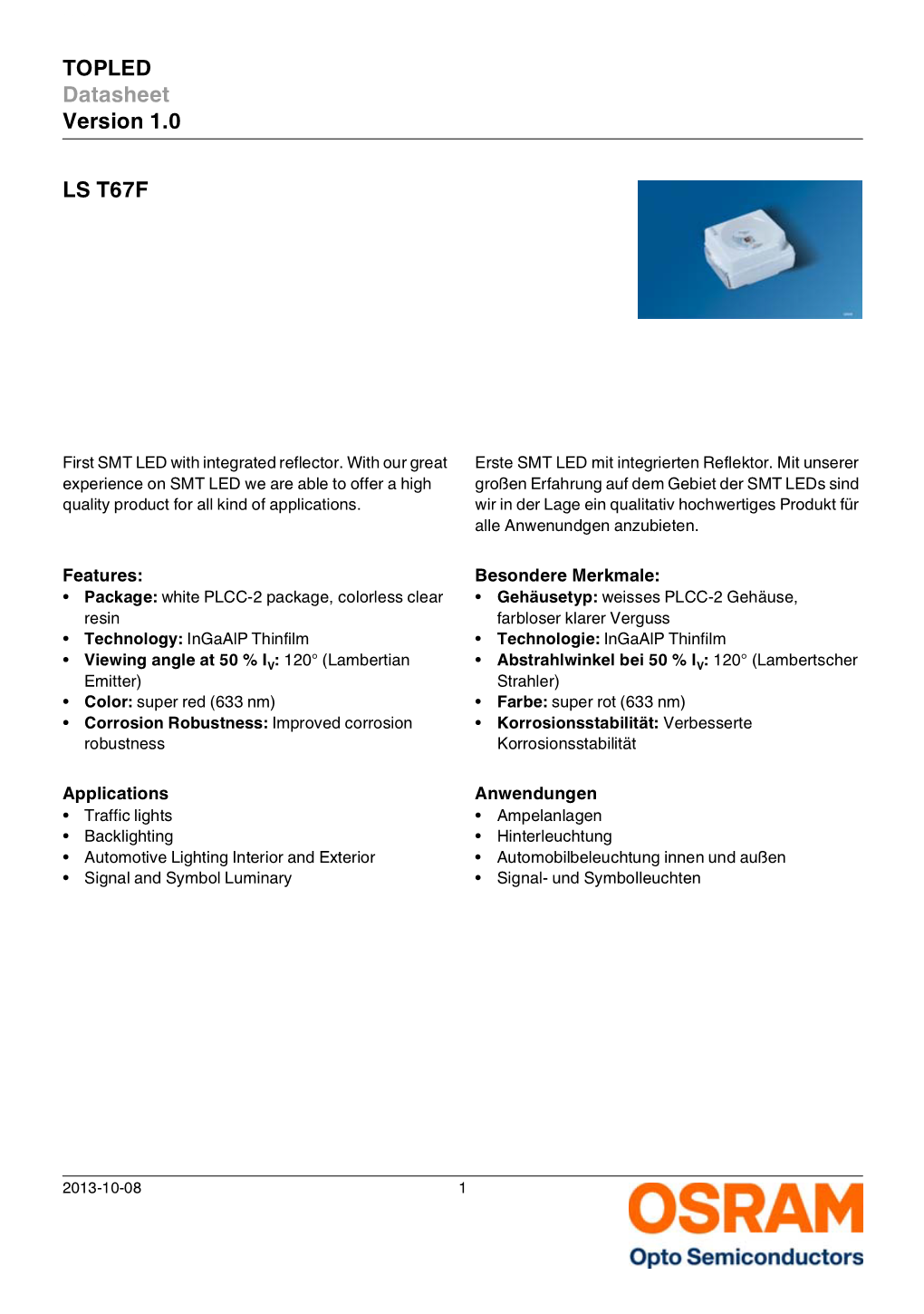 TOPLED Datasheet Version 1.0 LS T67F