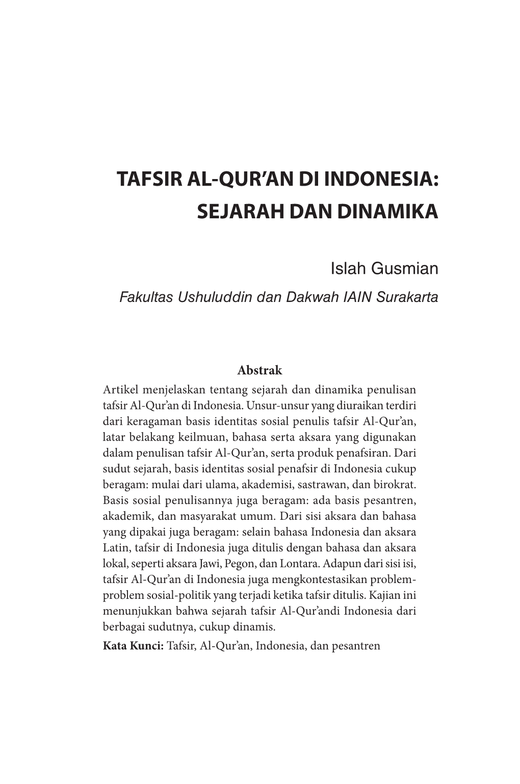 Tafsir Al-Qur'an Di Indonesia: Sejarah Dan Dinamika