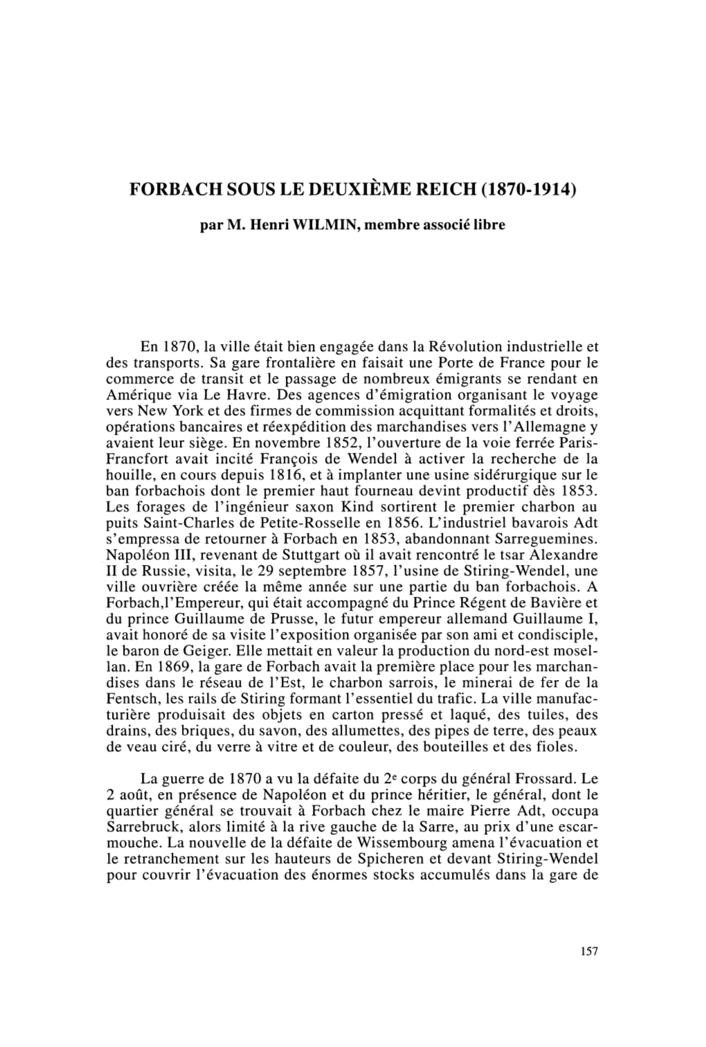 Forbach Sous Le Deuxième Reich (1870-1914)