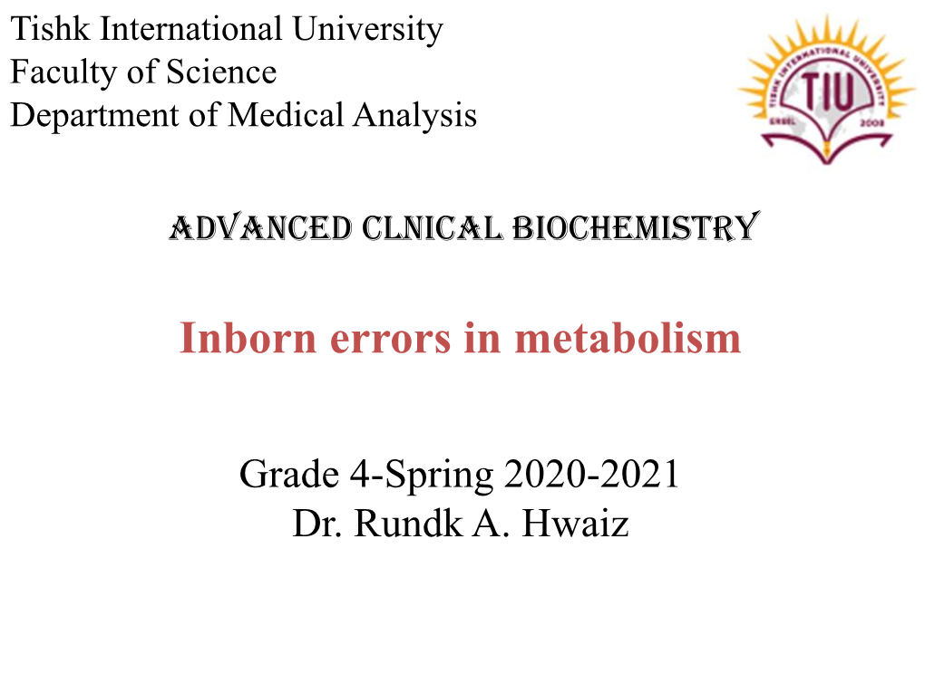 Inborn Errors in Metabolism