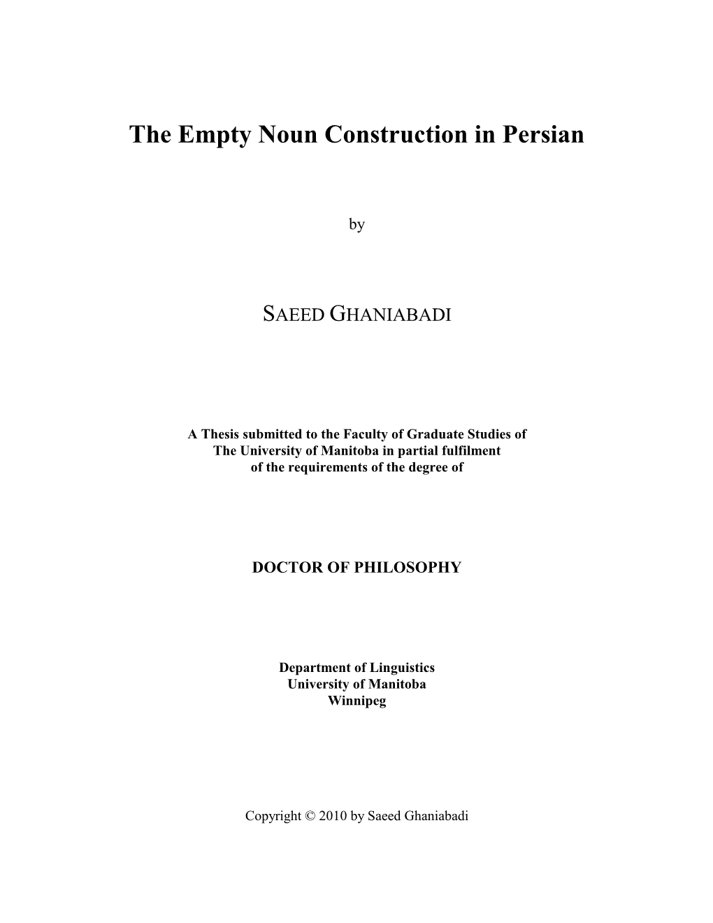 The Empty Noun Construction in Persian