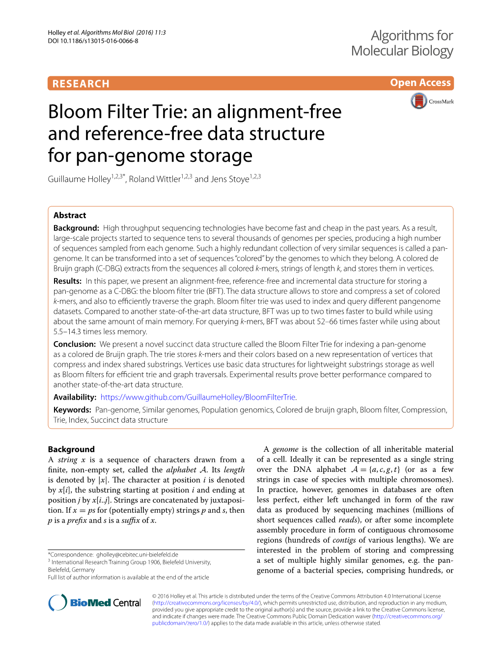 Bloom Filter Trie: an Alignment-Free and Reference-Free Data Structure For