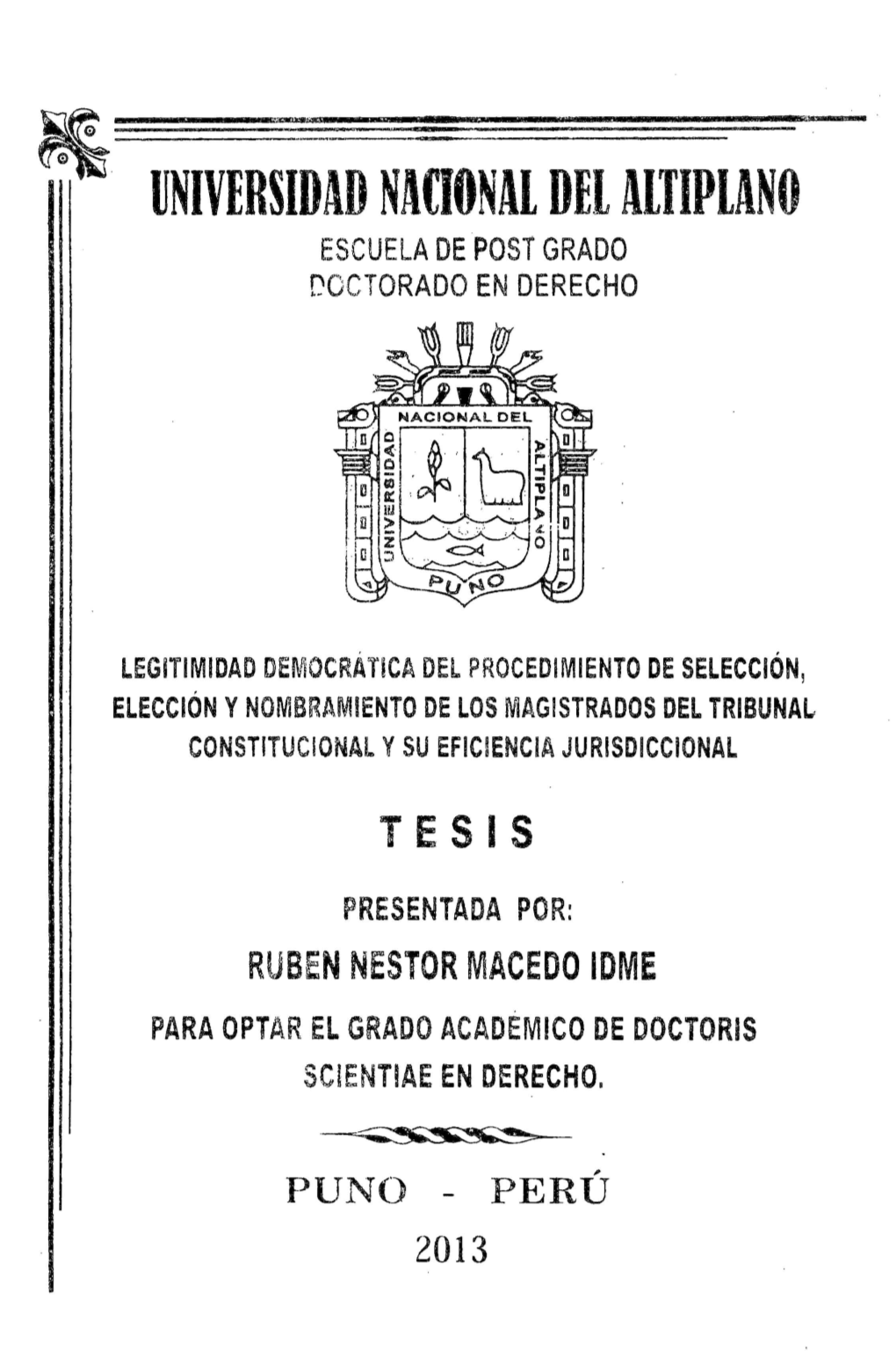 Universidad Na(Ional Del Altiplano Escuela De Post Grado Coctorado En Derecho