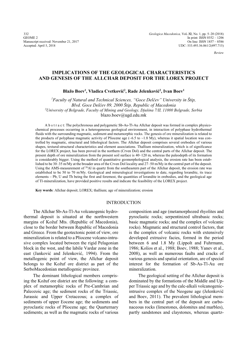 Implications of the Geological Characteristics and Genesis of the Allchar Deposit for the Lorex Project