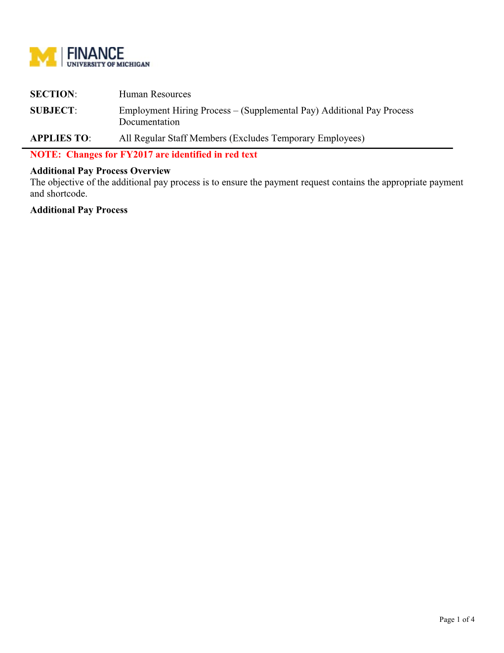 SUBJECT: Employment Hiring Process (Supplemental Pay) Additional Pay Process Documentation