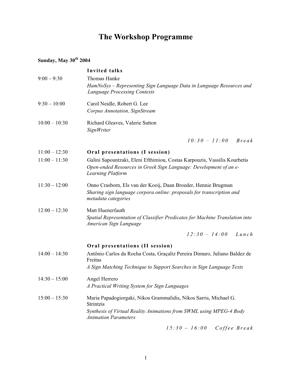 The Workshop Programme