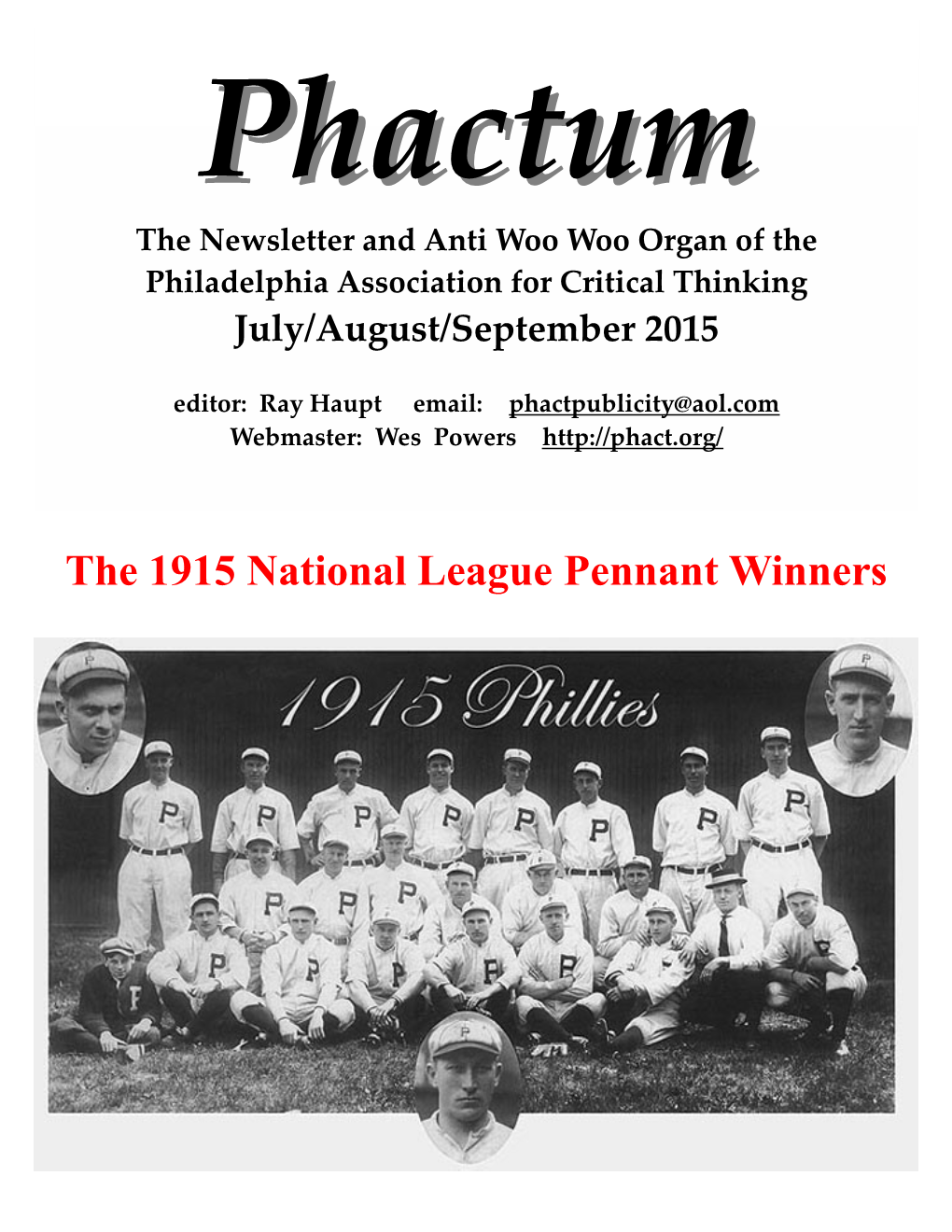 The 1915 National League Pennant Winners Page 2 Phactum July/August/September 2015