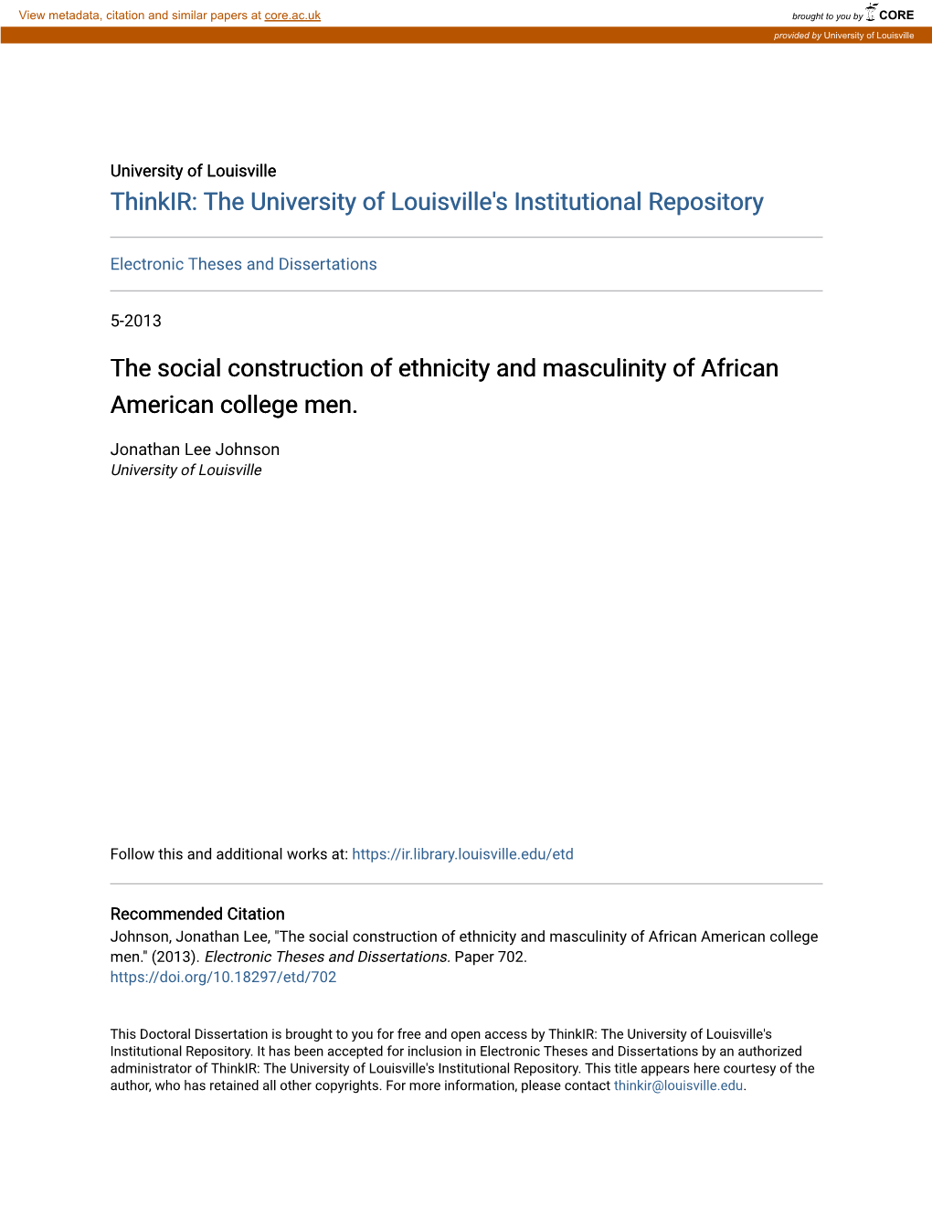 The Social Construction of Ethnicity and Masculinity of African American College Men