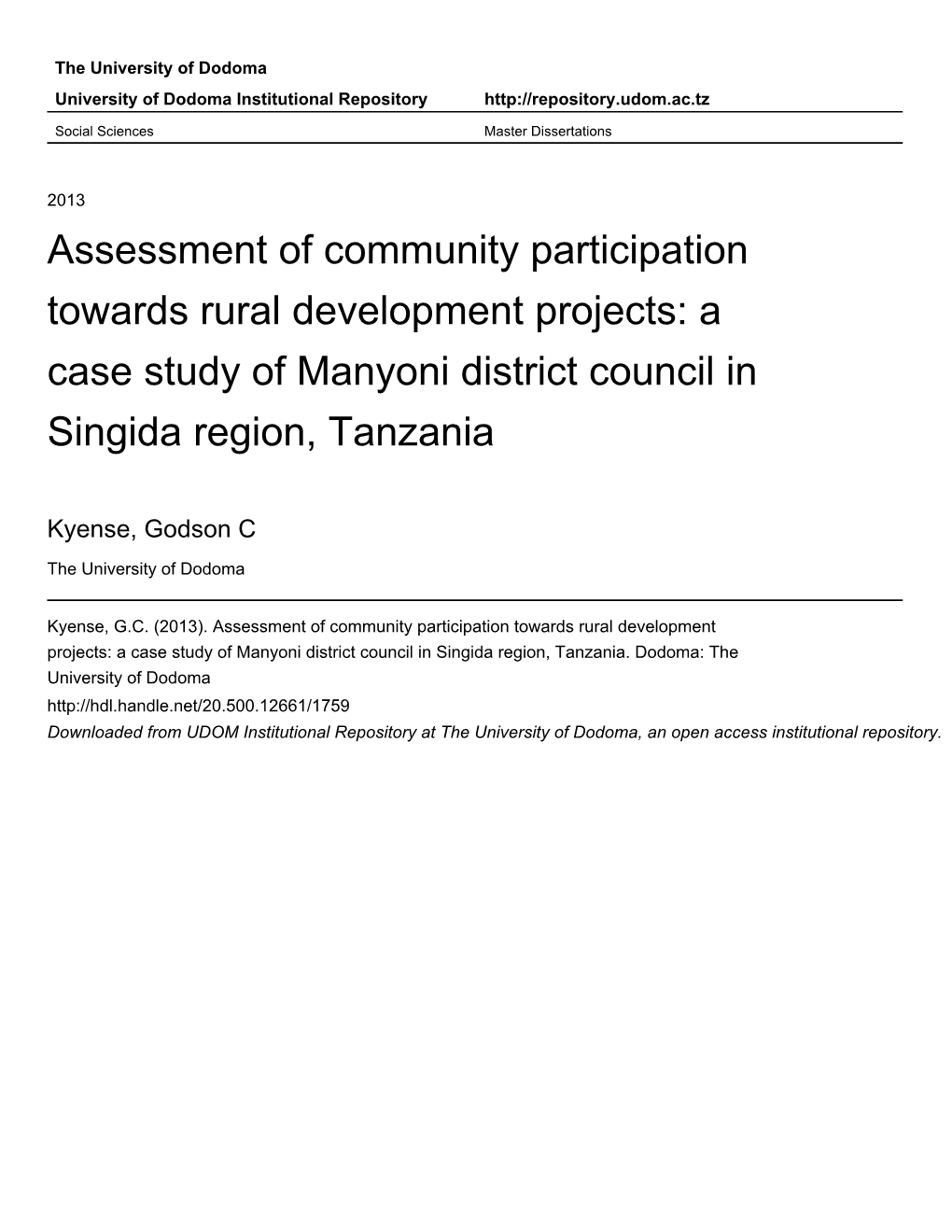 A Case Study of Manyoni District Council in Singida Region, Tanzania