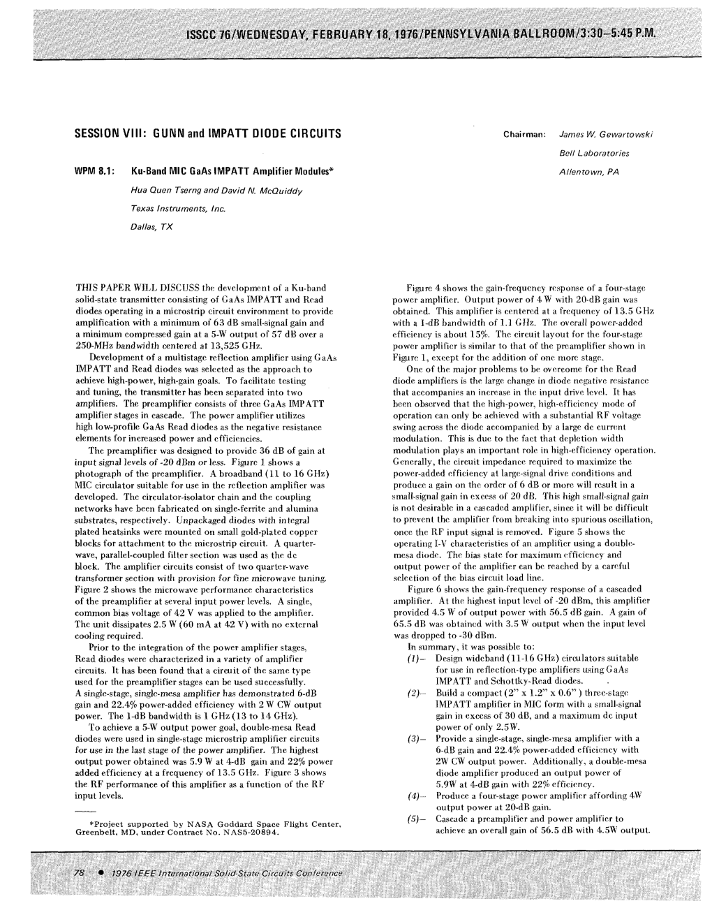 SESSION VIII: GUNN and IMPATT DIODE CIRCUITS Chairman: James W