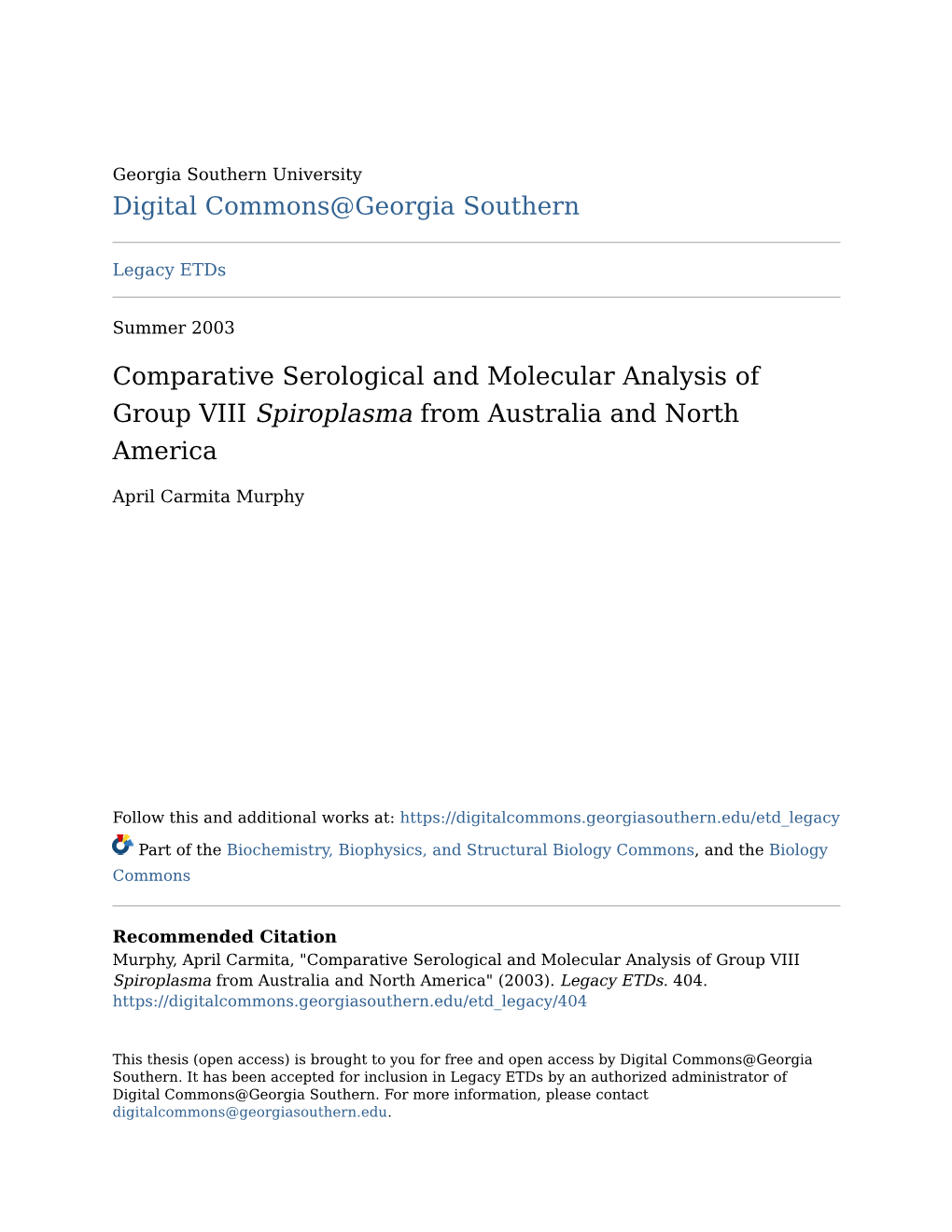 Comparative Serological and Molecular Analysis of Group VIII <Em>Spiroplasma</Em> from Australia and North America