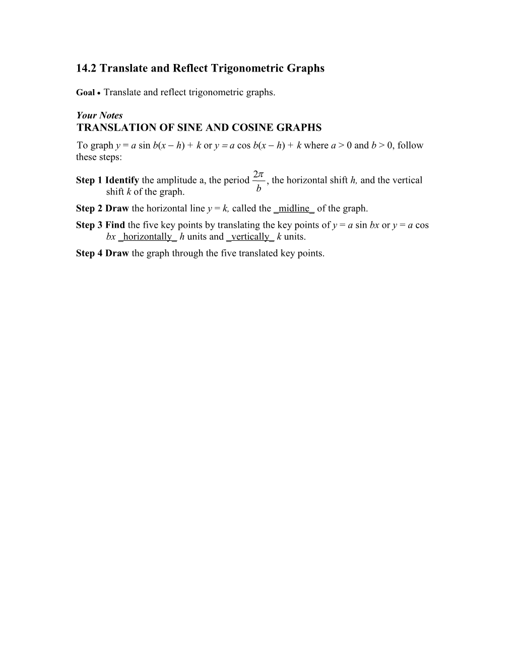 Translate and Reflect Trigonometric Graphs