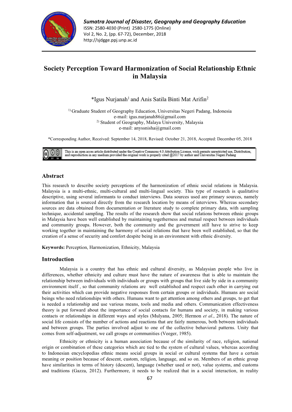 Society Perception Toward Harmonization of Social Relationship Ethnic in Malaysia