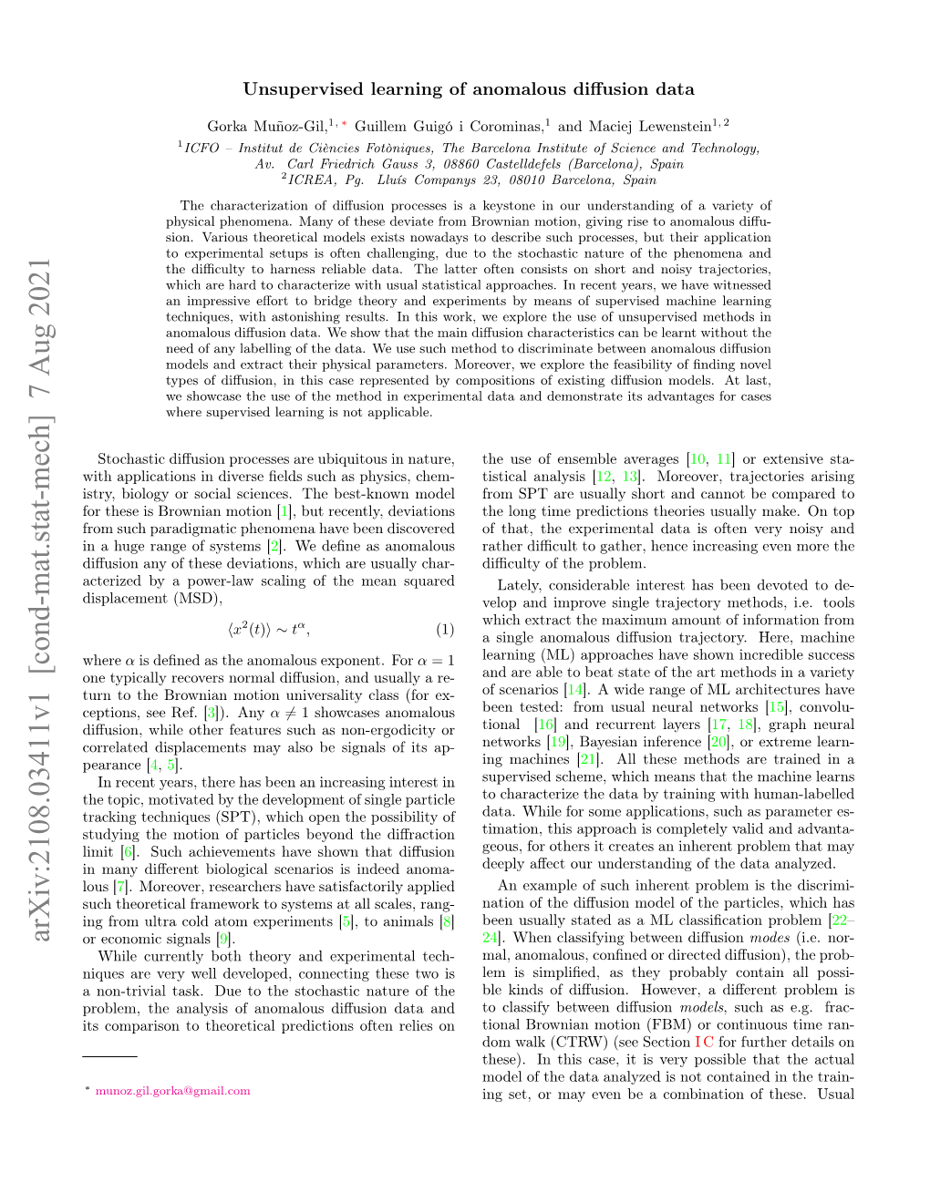 Unsupervised Learning of Anomalous Diffusion Data