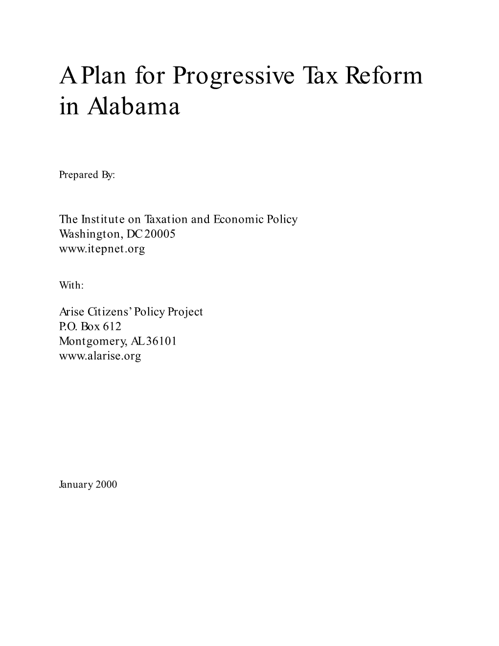 A Plan for Progressive Tax Reform in Alabama