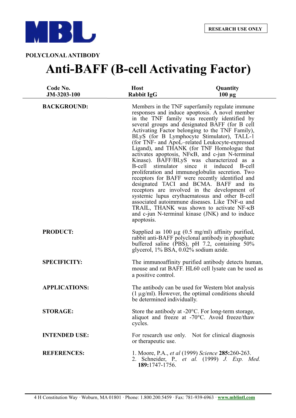 Anti-BAFF (B-Cell Activating Factor)