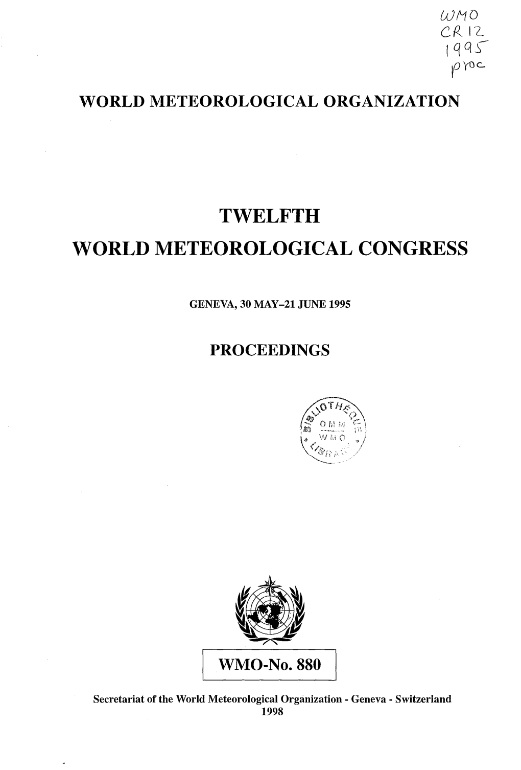 Er&lt;- I'l TWELFTH WORLD METEOROLOGICAL CONGRESS