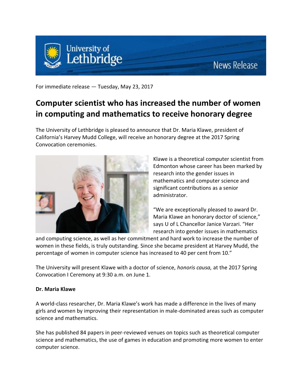 Computer Scientist Who Has Increased the Number of Women in Computing and Mathematics to Receive Honorary Degree