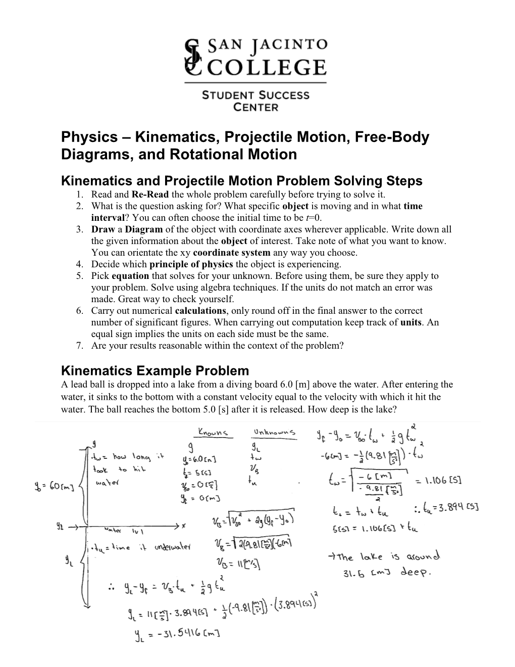 Physics – Kinematics, Projectile Motion, Free-Body Diagrams, and Rotational Motion Kinematics and Projectile Motion Problem Solving Steps 1