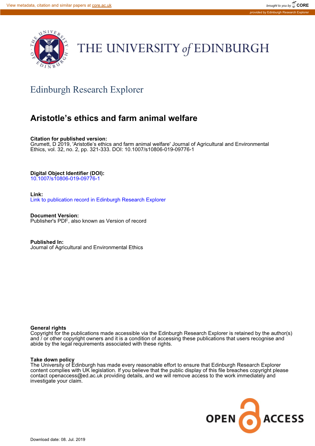 Aristotle's Ethics and Farm Animal Welfare