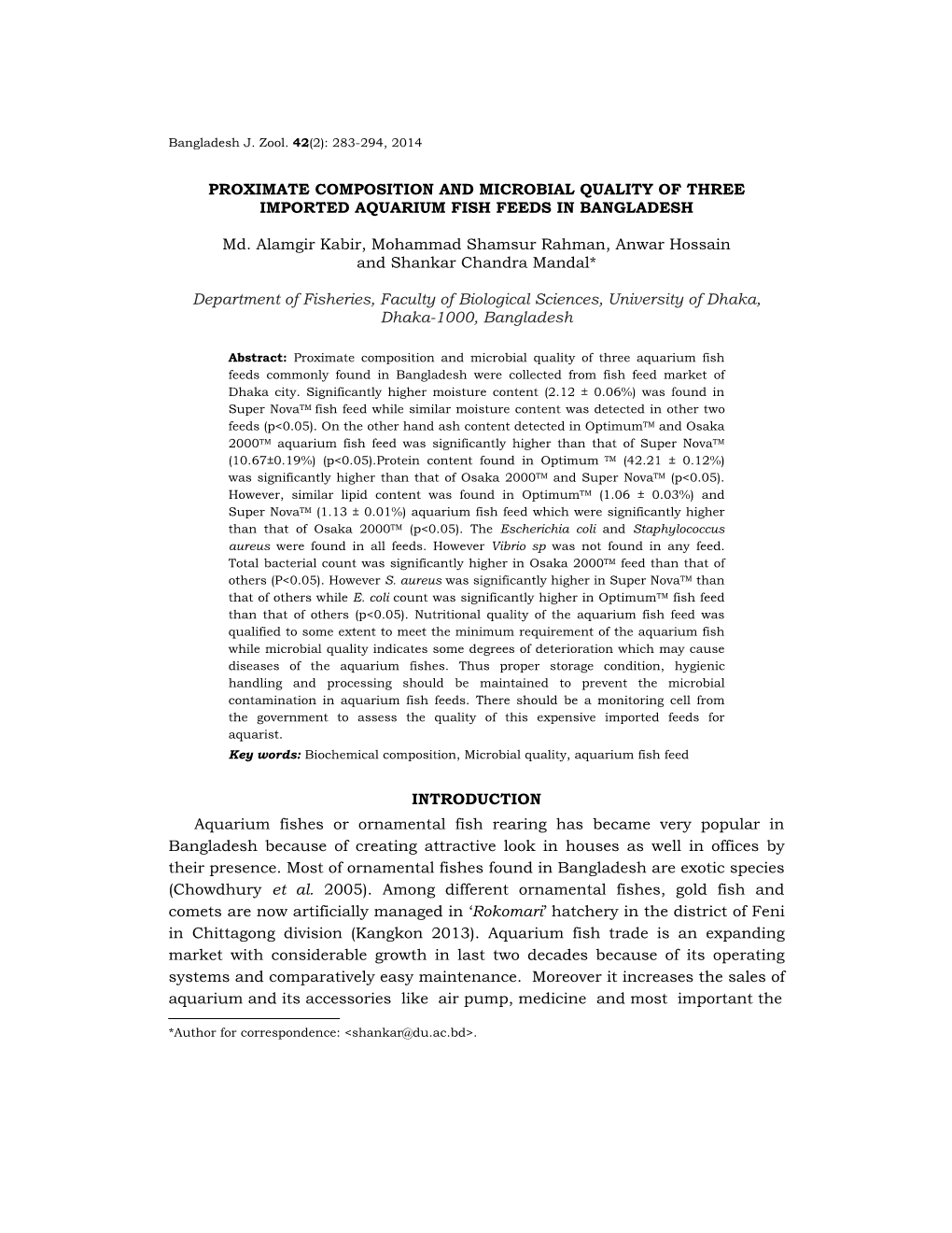 Proximate Composition and Microbial Quality of Three Imported Aquarium Fish Feeds in Bangladesh