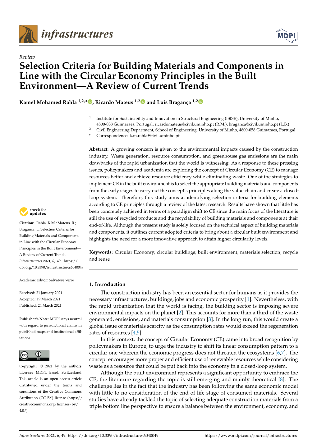 Selection Criteria for Building Materials and Components in Line with the Circular Economy Principles in the Built Environment—A Review of Current Trends