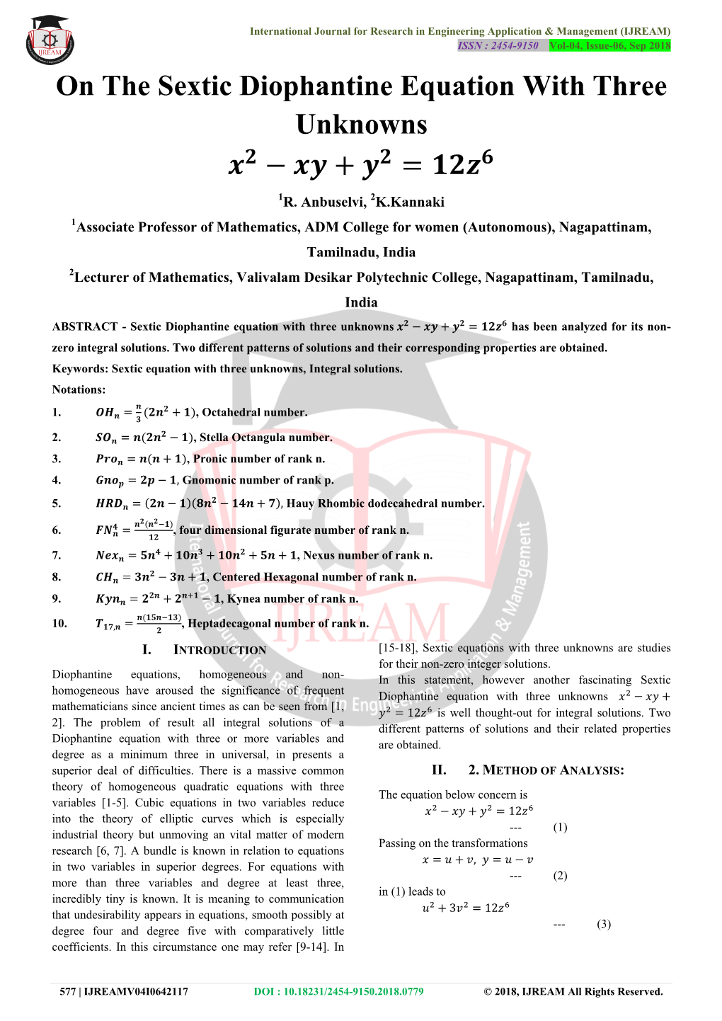 On the Sextic Diophantine Equation with Three Unknowns