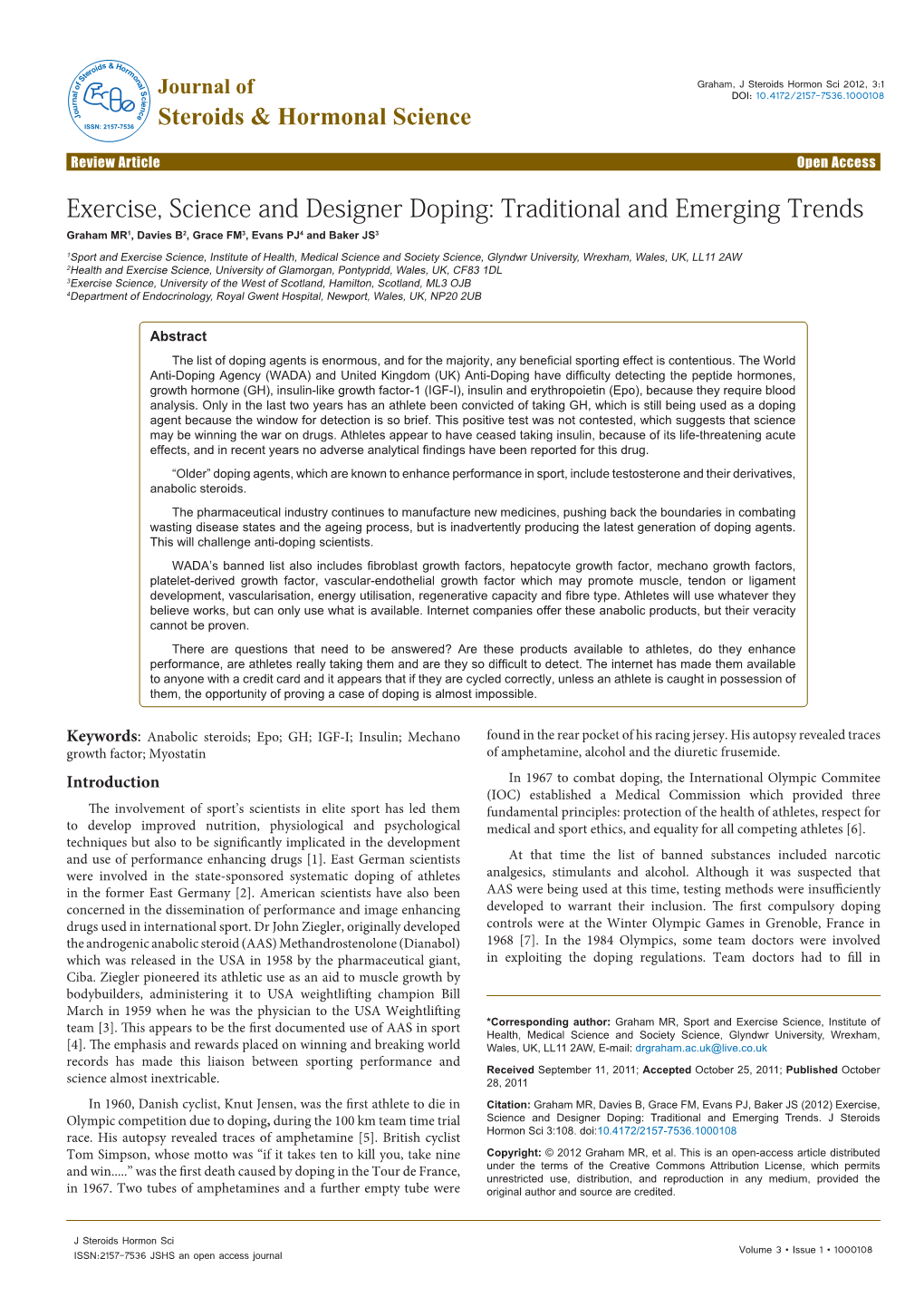 Exercise, Science and Designer Doping: Traditional and Emerging