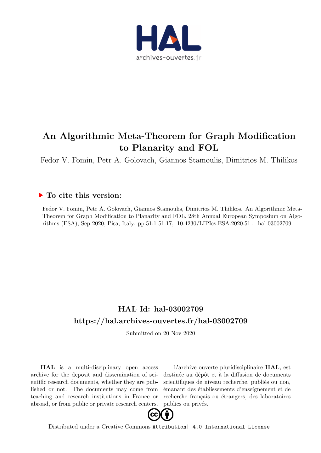 An Algorithmic Meta-Theorem for Graph Modification to Planarity and FOL Fedor V