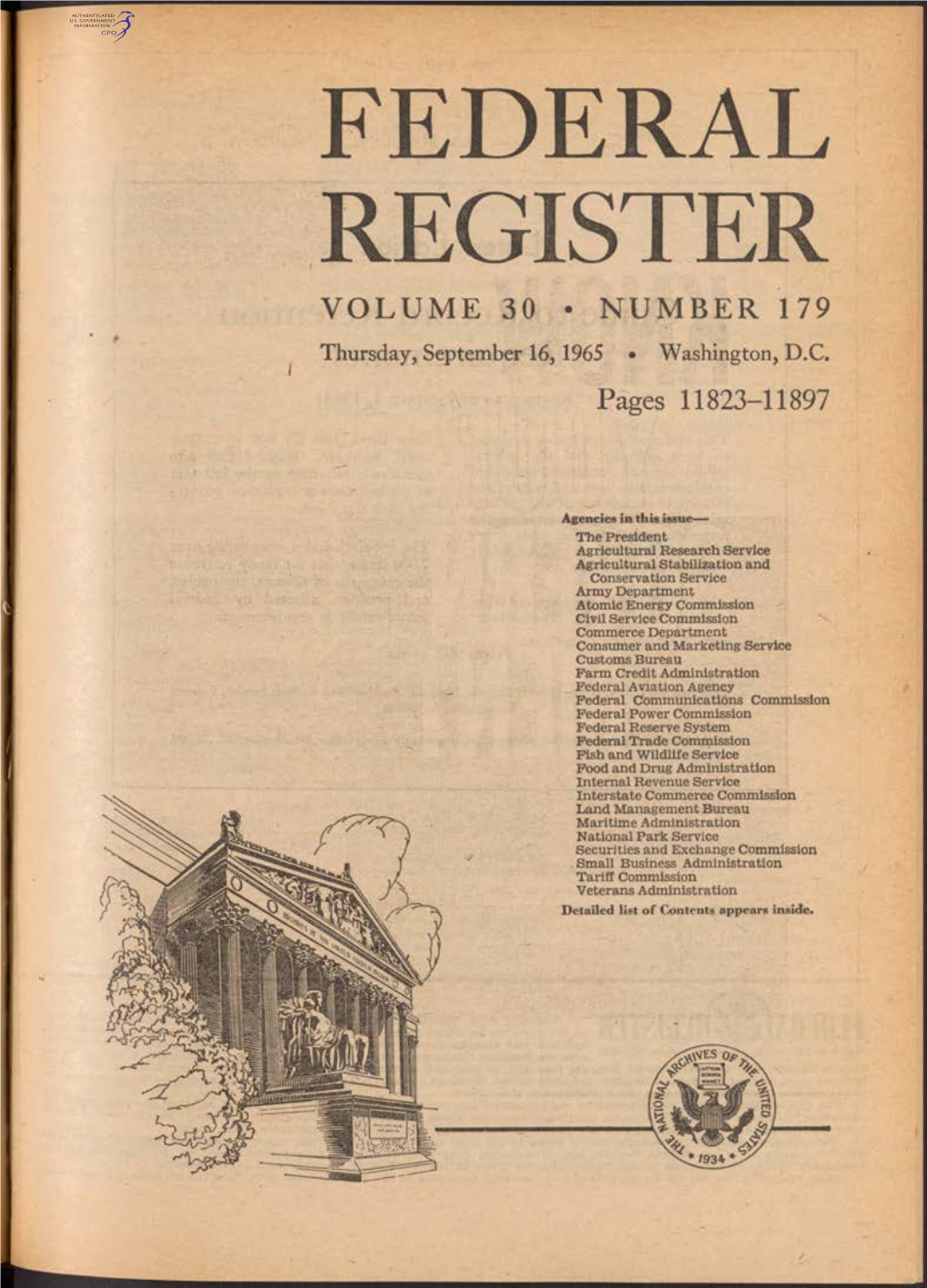 Federal Register Volume 30 » Number 179