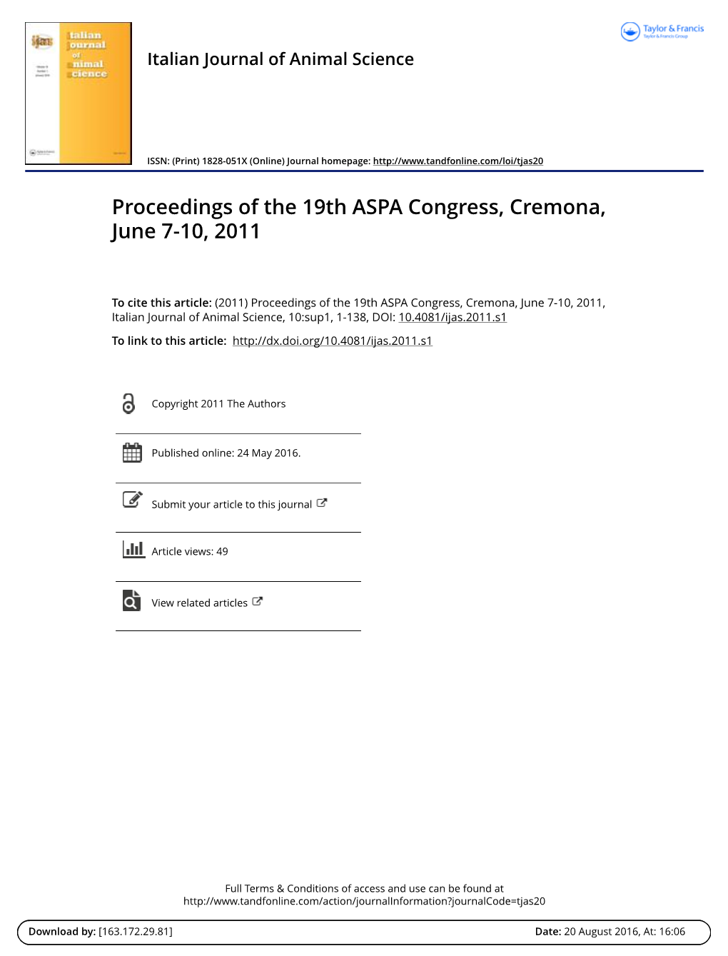 Proceedings of the 19Th ASPA Congress, Cremona, June 7-10, 2011