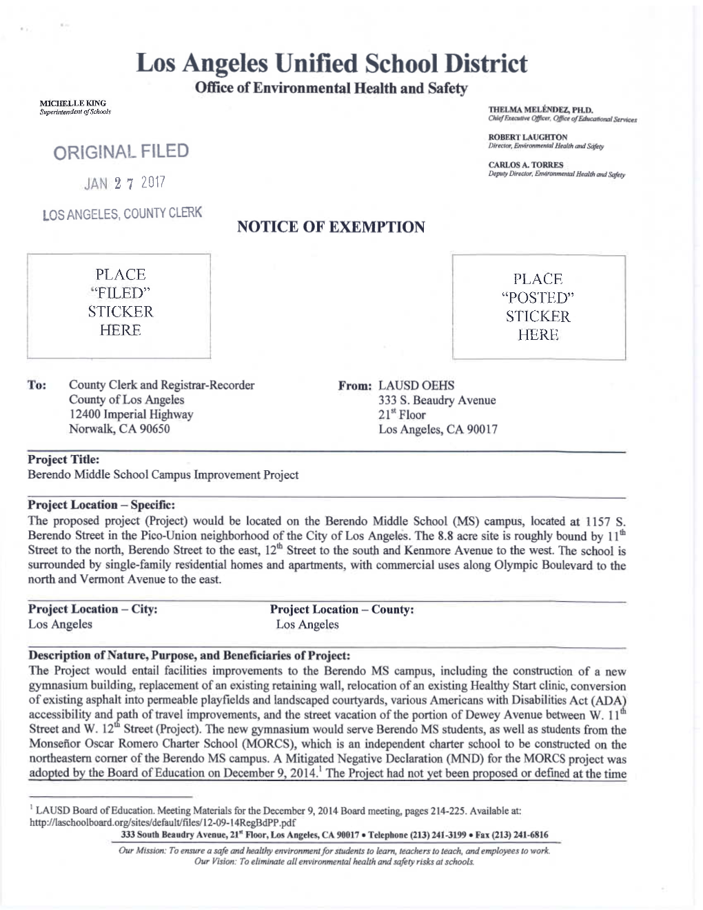 LAUSD, Berendo Middle School Air Quality Worksheets