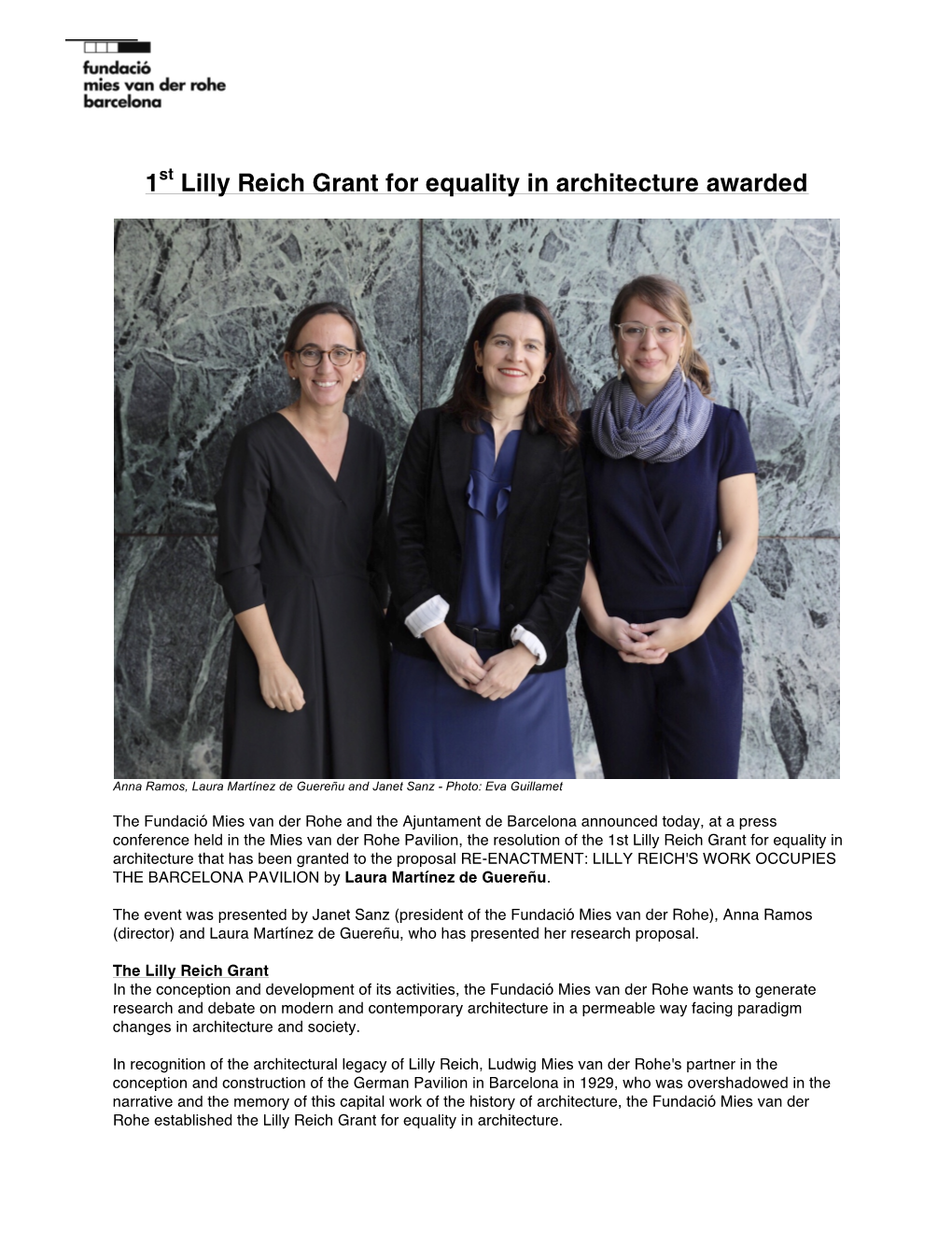 1St Lilly Reich Grant for Equality in Architecture Awarded