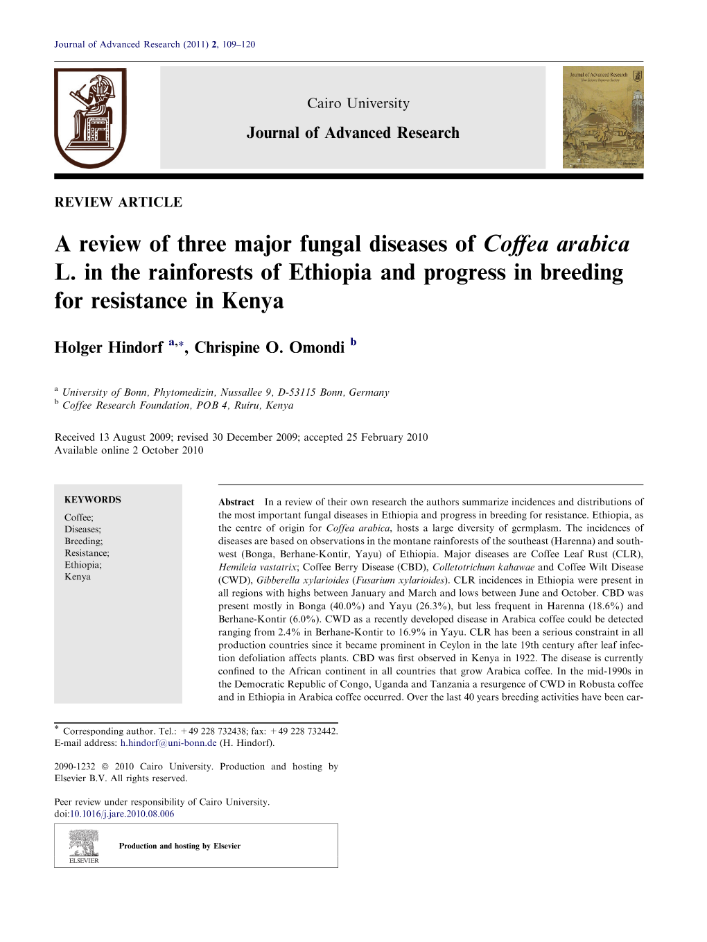 A Review of Three Major Fungal Diseases of Coffea Arabica L. in The