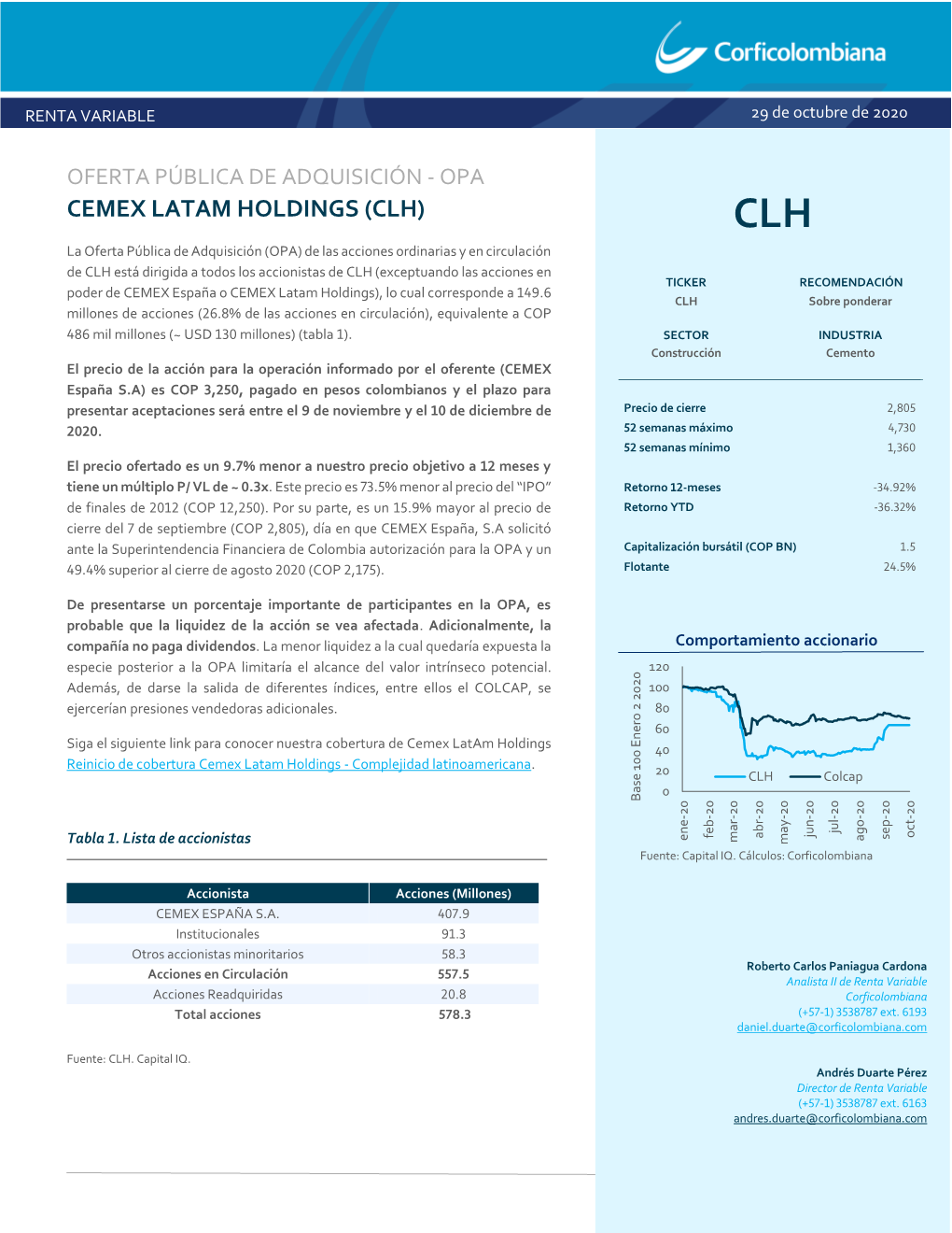 CEMEX LATAM HOLDINGS (CLH) CLH La Oferta Pública De Adquisición (OPA) De Las Acciones Ordinarias Y En Circulación