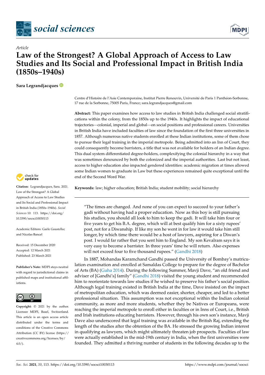 Law of the Strongest? a Global Approach of Access to Law Studies and Its Social and Professional Impact in British India (1850S–1940S)
