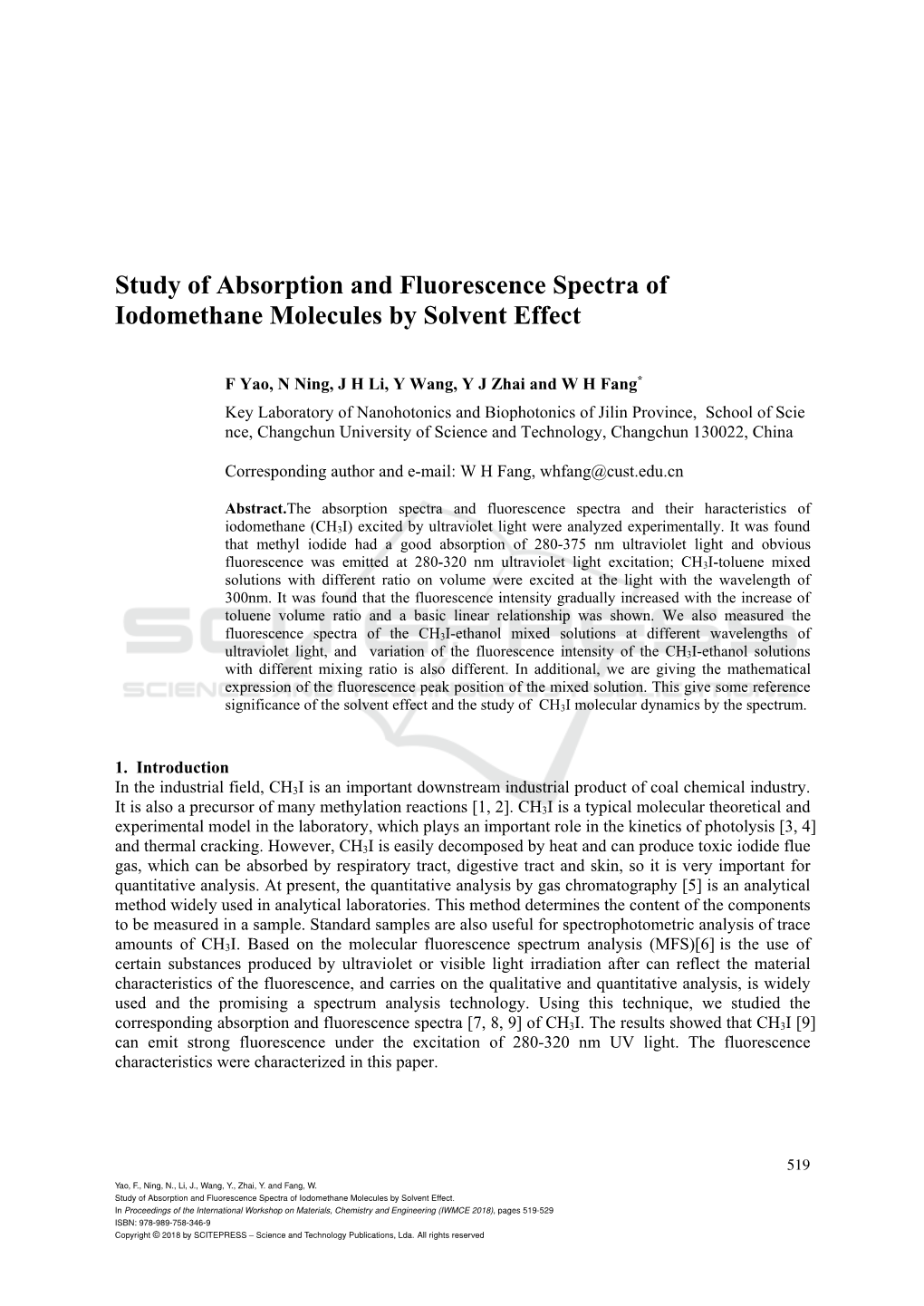 Study of Absorption and Fluorescence Spectra of Iodomethane Molecules by Solvent Effect