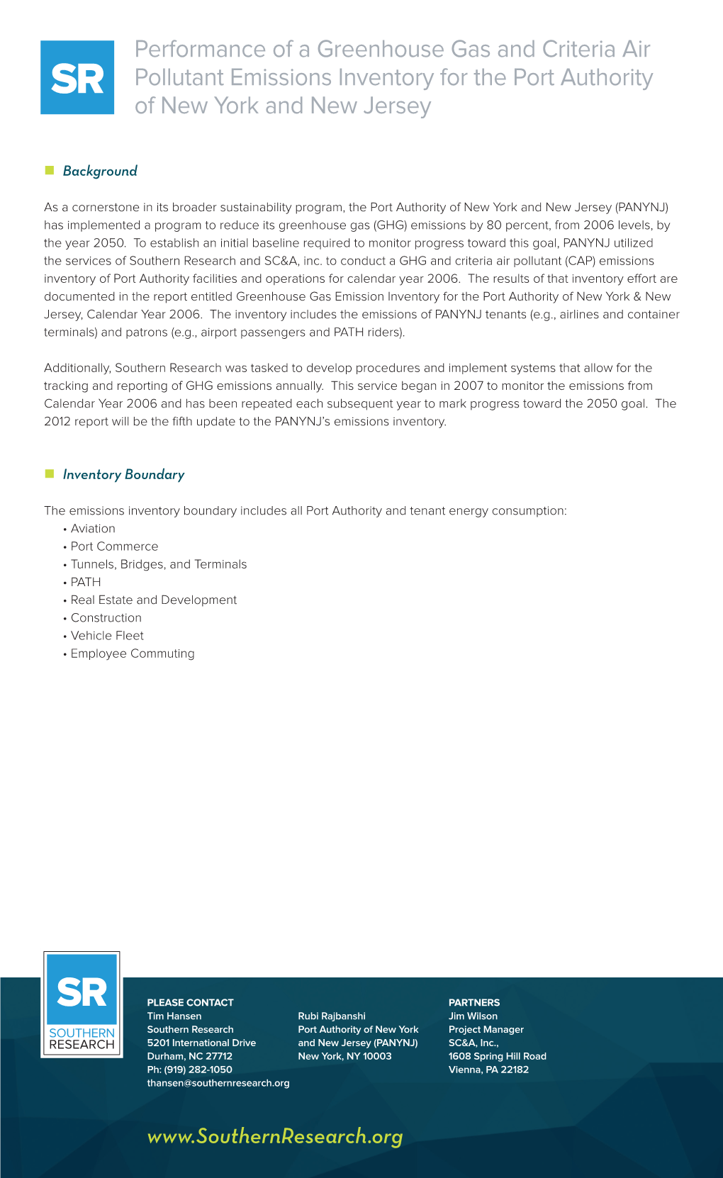 Performance of a Greenhouse Gas and Criteria Air Pollutant Emissions Inventory for the Port Authority of New York and New Jersey