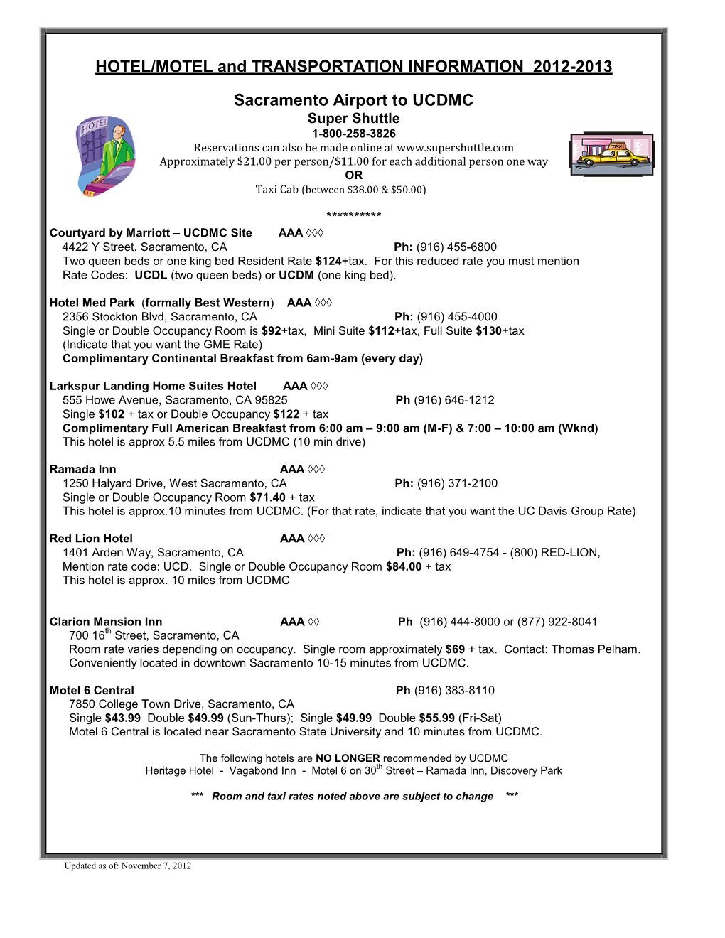 HOTEL/MOTEL and TRANSPORTATION INFORMATION 2012-2013