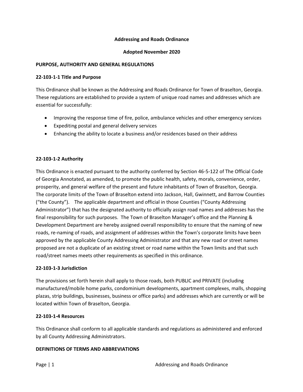 Addressing & Roads Ordinance